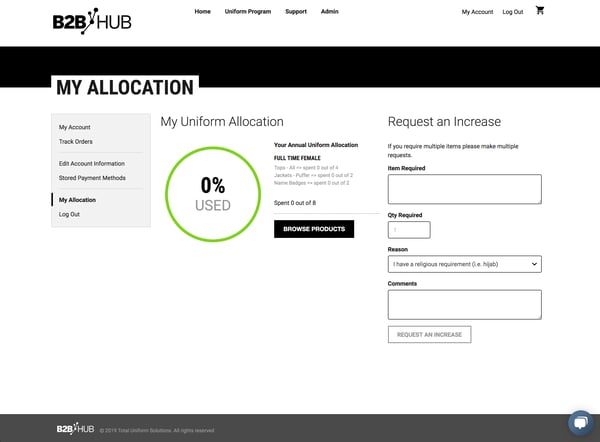 B2BHub-Uniform Allocation Screen